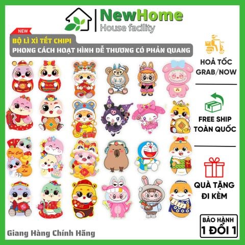 Bao Lì Xì Chipi, Bộ Lì Xì Tết Hoạt Hình Phong Cách Chipi Siêu Dễ Thương Chất Liệu Phản Quang Cao Cấp