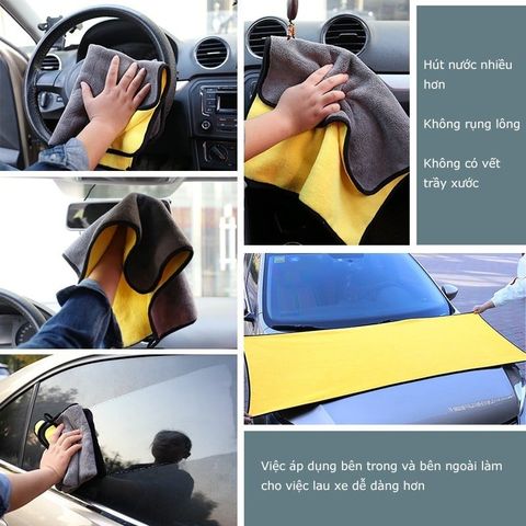 Khăn Lau Xe, Khăn Lau Đa Năng Microfiber Siêu Thấm Hút 2 Mặt Cao Cấp Lau Siêu Sạch.
