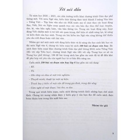 Sách tham khảo - 199 bài và đoạn văn hay 6 (theo chương trình Giáo dục phổ thông 2018)