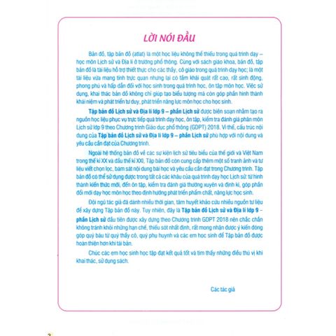 Sách tham khảo - Tập bản đồ Lịch sử và Địa lí 9 - Phần Lịch sử (Theo CT GDPT 2018)