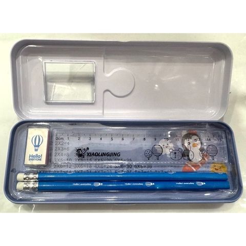 Hộp bút thiếc 2 ngăn có phụ kiện (gôm + thước + bút chì) (648/649-40)