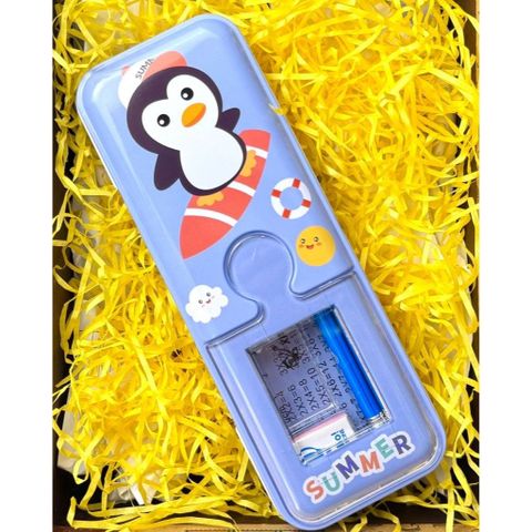 Hộp bút thiếc 2 ngăn có phụ kiện (gôm + thước + bút chì) (648/649-40)