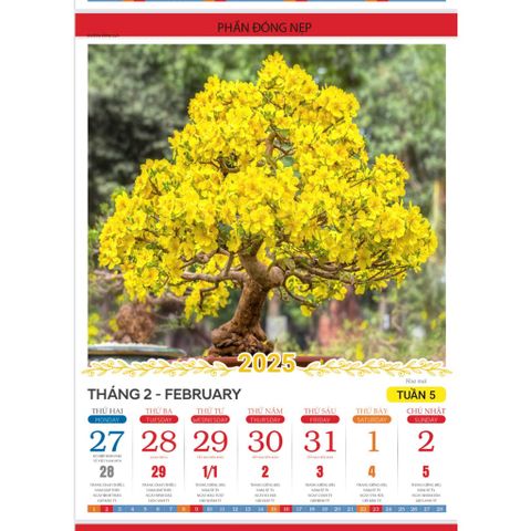 Lịch 53 tuần 2025 treo tường - Xuân yêu thương (lịch xé 1 tờ 1 tuần) - Túi vải