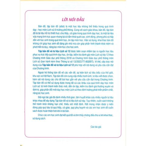 Sách tham khảo - Tập bản đồ và tư liệu Lịch sử 12 (Theo chương trình giáo dục phổ thông 2018)