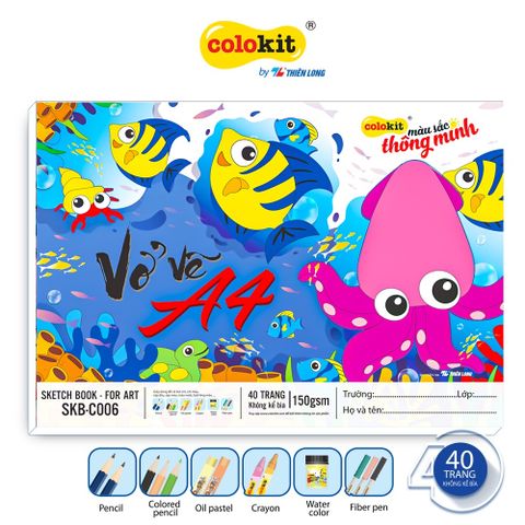 Vở vẽ Sketch Book for Art Thiên Long Colokit nhiều kích cỡ A4- ĐỊnh lượng giấy 150 gsm- Giấy dày không lem
