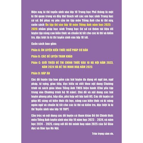 Sách tham khảo - Ôn tập thi vào lớp 10 môn Tiếng Anh năm học 2025-2026 (Theo chương trình GDPT 2018)