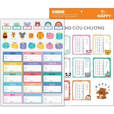 Bộ 15 nhãn tên môn học kèm 20 Sticker Happy (N641) - 4in1