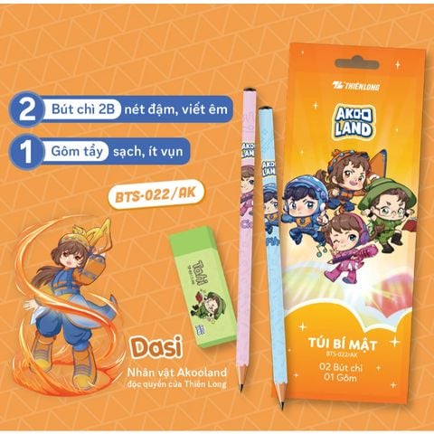 Bộ 2 bút chì và gôm Thiên Long (Túi bí mật BTS-022/AK)