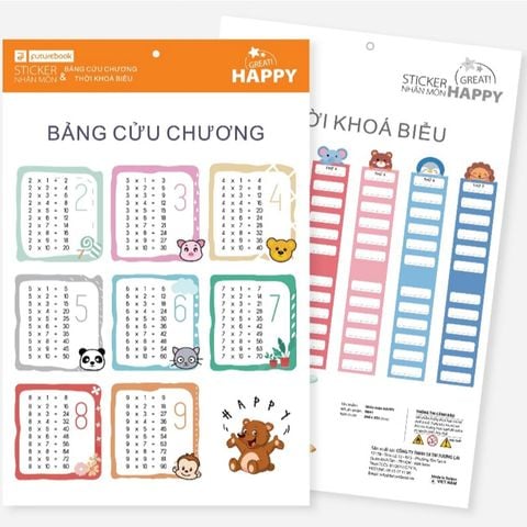 Bộ 15 nhãn tên môn học kèm 20 Sticker Happy (N641) - 4in1