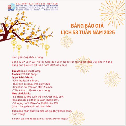 Lịch 53 tuần 2025 treo tường - Xuân yêu thương (lịch xé 1 tờ 1 tuần) - Túi vải