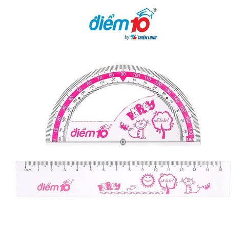 Thước bộ Điểm 10 SR-012 gồm thước thẳng, 2 thước eke 45, 60 và 1 thước đo góc 180