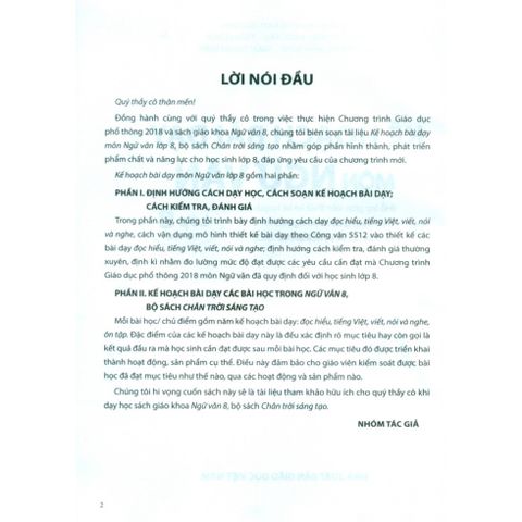 Sách tham khảo - Kế hoạch bài dạy môn Ngữ văn lớp 8 tập 2 (Bộ sách Chân trời sáng tạo)