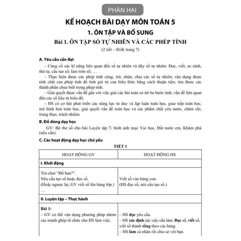 Sách tham khảo - Kế hoạch bài dạy môn Toán lớp 5 tập 1 (Bộ sách Chân trời sáng tạo)