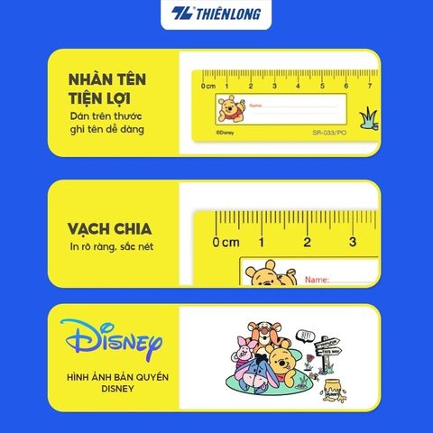 Thước thẳng học sinh 20cm Thiên Long Disney nhân vật Gấu Pooh SR-033/PO - Dễ nhìn, dễ đo lường, chất liệu nhựa PS bền