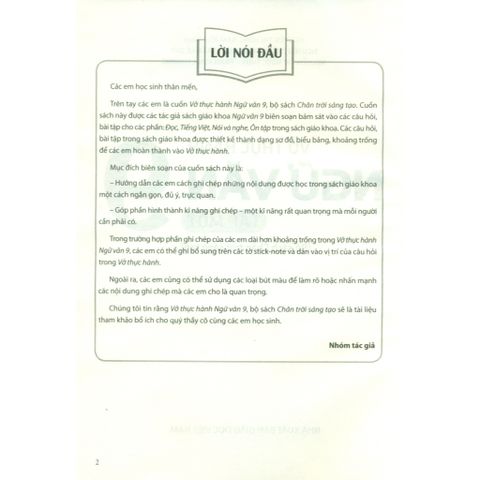 Sách tham khảo - Vở thực hành Ngữ văn 9 tập hai (Bộ sách Chân trời sáng tạo)