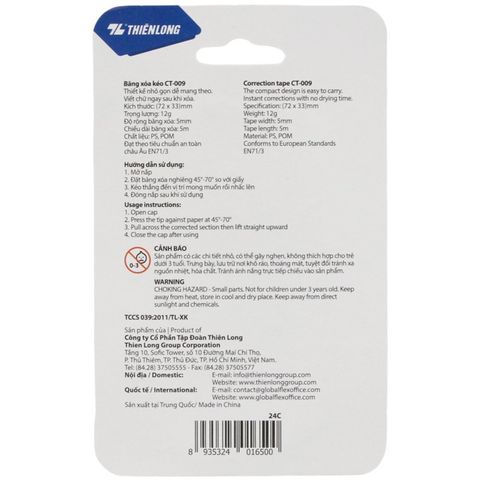Băng Xóa Kéo 5 m x 5 mm - Correction Tape - Thiên Long CT-009 - Màu ngẫu nhiên