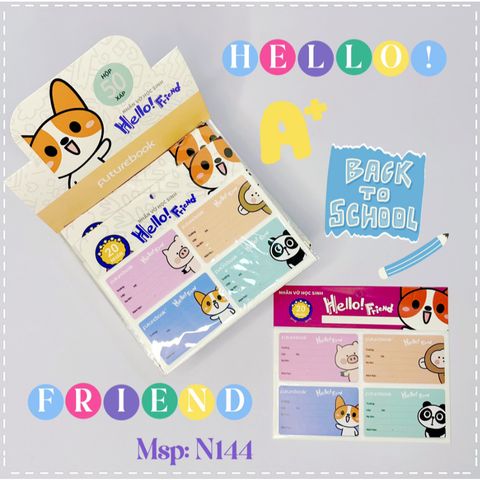 Nhãn vở học sinh N144 - Hello Friend (20 nhãn)