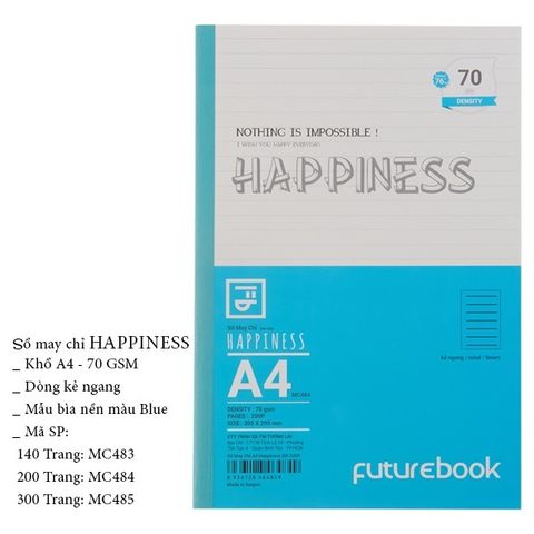 Sổ may chỉ dán gáy Happiness A4 200tr kẻ ngang - MC484 (Mẫu ngẫu nhiên)