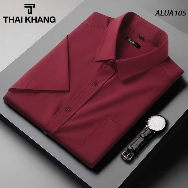 Áo sơ mi ngắn tay nam trung niên THÁI KHANG vải lụa mềm mịn ALUA10