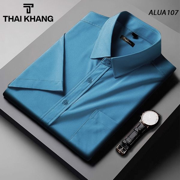Áo sơ mi ngắn tay nam trung niên THÁI KHANG vải lụa mềm mịn ALUA10