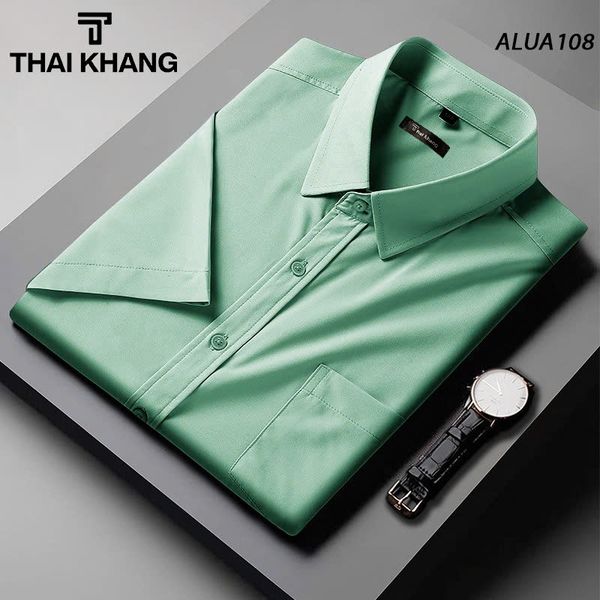 Áo sơ mi ngắn tay nam trung niên THÁI KHANG vải lụa mềm mịn ALUA10