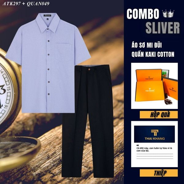 Quà tặng bố Thái Khang áo sơ mi quần kaki cotton trung niên lịch lãm món quà ý nghĩa dịp lễ sinh nhật, father' day