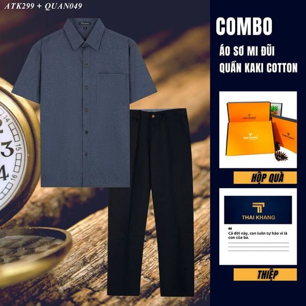 Quà tặng bố Thái Khang áo sơ mi quần kaki cotton trung niên lịch lãm món quà ý nghĩa dịp lễ sinh nhật, father' day