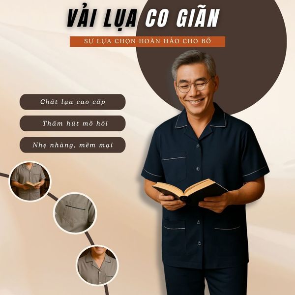 Bộ pijama nam trung niên Thái Khang bộ đồ cho bố mặc nhà vải lụa mềm co giãn BO39