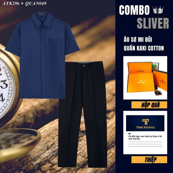 Quà tặng bố Thái Khang áo sơ mi quần kaki cotton trung niên lịch lãm món quà ý nghĩa dịp lễ sinh nhật, father' day