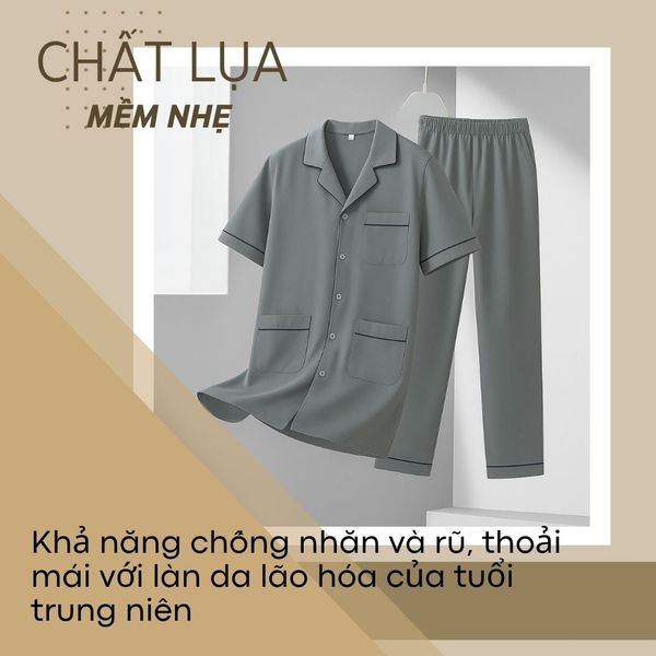 Bộ pijama nam trung niên Thái Khang bộ đồ cho bố mặc nhà vải lụa mềm co giãn BO39