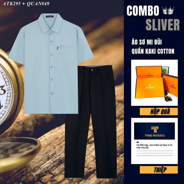 Quà tặng bố Thái Khang áo sơ mi quần kaki cotton trung niên lịch lãm món quà ý nghĩa dịp lễ sinh nhật, father' day