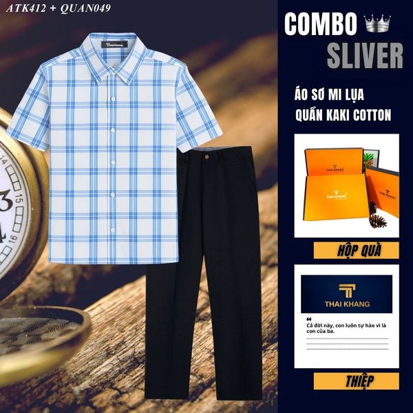 Quà tặng bố Thái Khang áo sơ mi quần kaki cotton trung niên lịch lãm món quà ý nghĩa dịp lễ sinh nhật, father' day