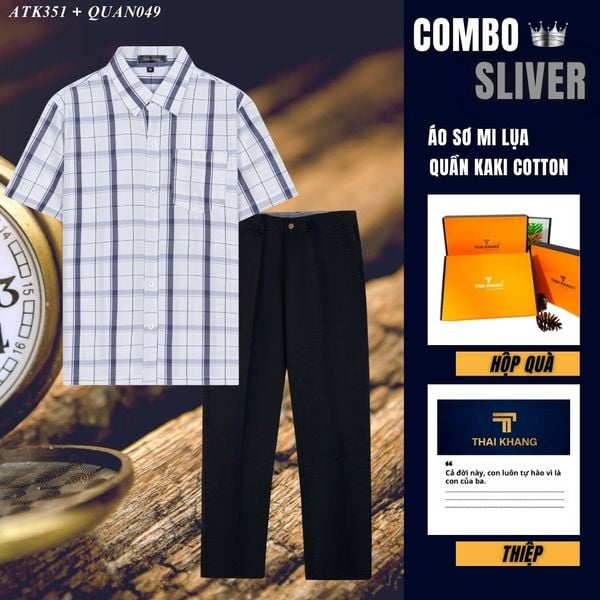 Quà tặng bố Thái Khang áo sơ mi quần kaki cotton trung niên lịch lãm món quà ý nghĩa dịp lễ sinh nhật, father' day