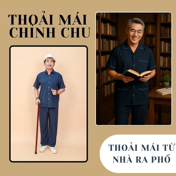 Bộ pijama nam trung niên Thái Khang bộ đồ cho bố mặc nhà vải lụa mềm co giãn BO39