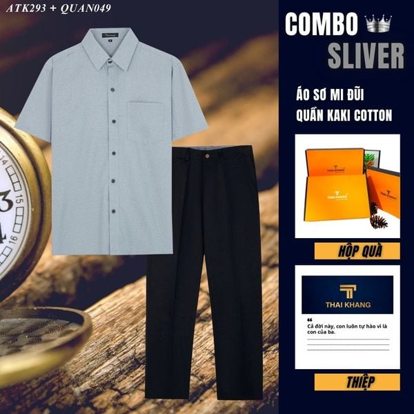 Quà tặng bố Thái Khang áo sơ mi quần kaki cotton trung niên lịch lãm món quà ý nghĩa dịp lễ sinh nhật, father' day