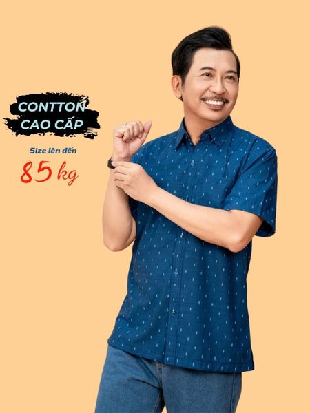 Áo sơ mi ngắn tay nam trung niên Thái Khang vải cotton cao cấp ALUX91