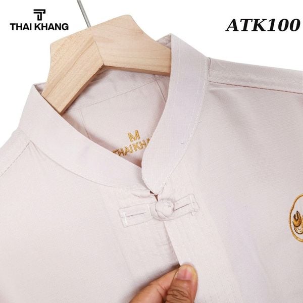Áo sơ mi cổ trụ trung niên nam THÁI KHANG vải Đũi mịn thiêu rồng ATK10