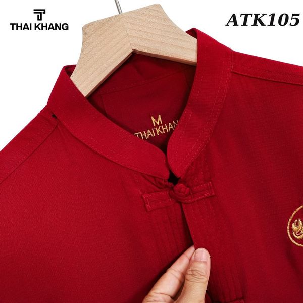 Áo sơ mi cổ trụ trung niên nam THÁI KHANG vải Đũi mịn thiêu rồng ATK10
