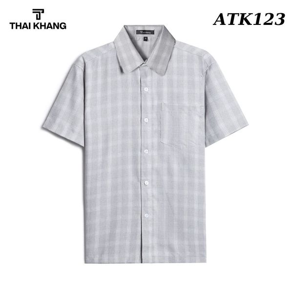 Áo sơ mi nam trung niên ngắn tay vải đũi caro siêu mát form rộng ATK12
