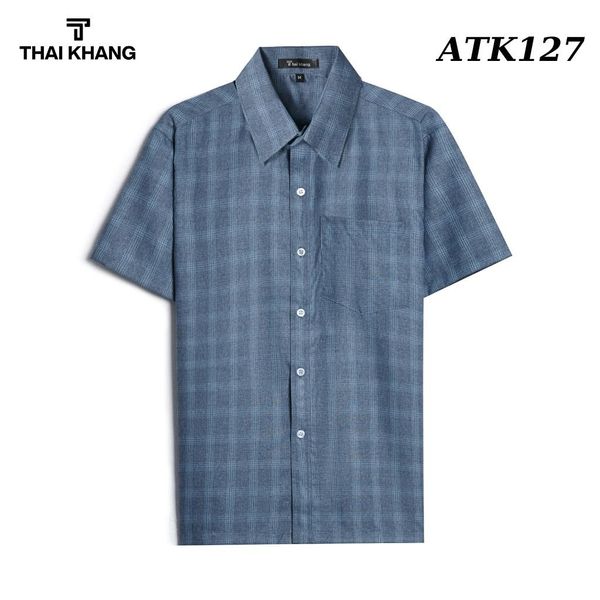 Áo sơ mi nam trung niên ngắn tay vải đũi caro siêu mát form rộng ATK12