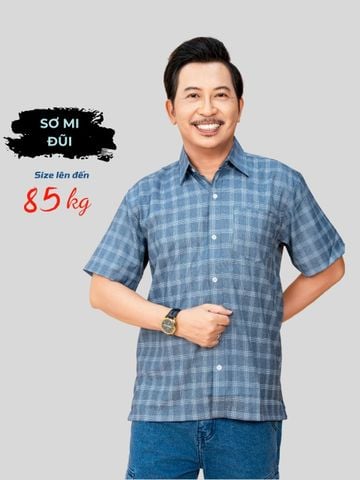 Áo sơ mi nam trung niên ngắn tay vải đũi caro siêu mát form rộng ATK12
