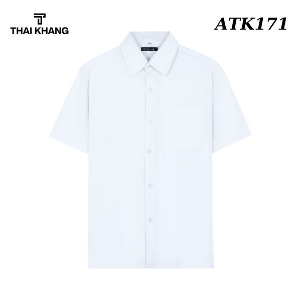Áo sơ mi nam ngắn tay trung niên trơn Thái Khang vải lụa ATK17