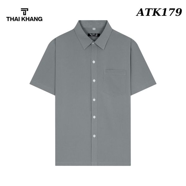 Áo sơ mi nam ngắn tay trung niên trơn Thái Khang vải lụa ATK17