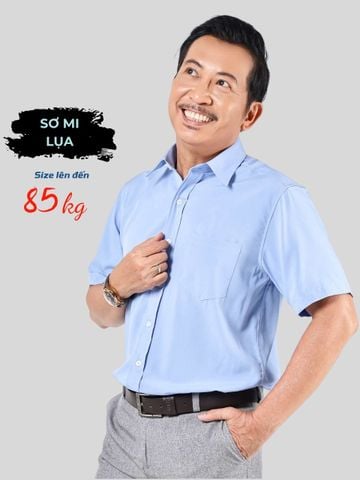 Áo sơ mi nam ngắn tay trung niên trơn Thái Khang vải lụa ATK17