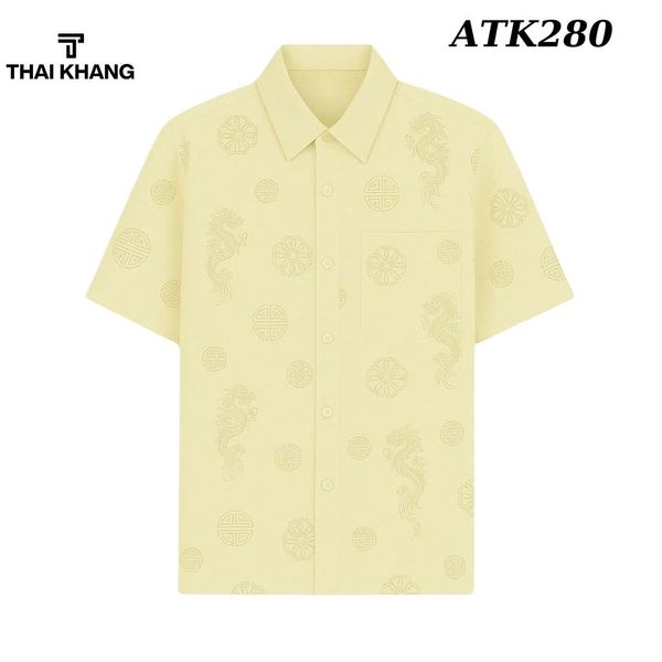Áo Sơ Mi Nam Trung Niên Thái Khang Vải Xô Đũi Mềm Mát Họa Tiết In Chìm ATK28