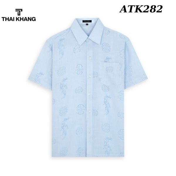 Áo Sơ Mi Nam Trung Niên Thái Khang Vải Xô Đũi Mềm Mát Họa Tiết In Chìm ATK28