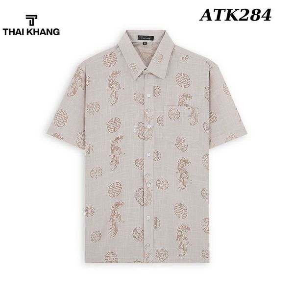 Áo Sơ Mi Nam Trung Niên Thái Khang Vải Xô Đũi Mềm Mát Họa Tiết In Chìm ATK28