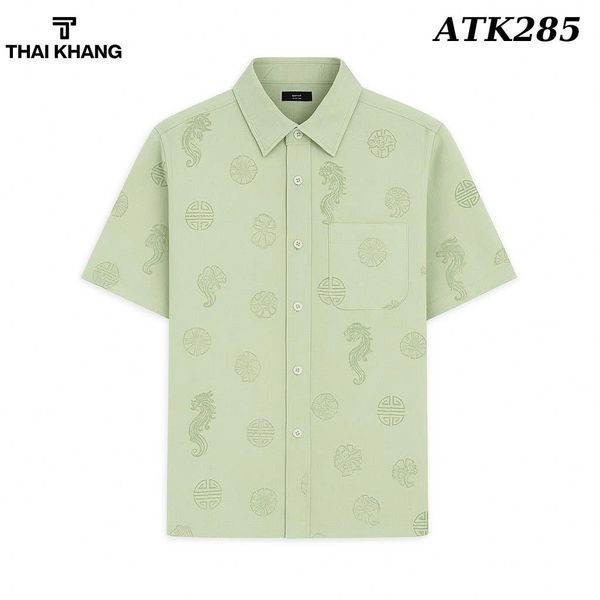 Áo Sơ Mi Nam Trung Niên Thái Khang Vải Xô Đũi Mềm Mát Họa Tiết In Chìm ATK28