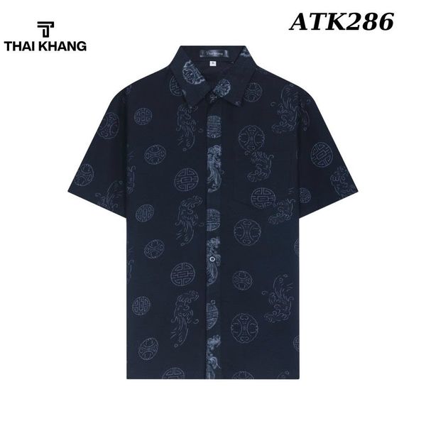 Áo Sơ Mi Nam Trung Niên Thái Khang Vải Xô Đũi Mềm Mát Họa Tiết In Chìm ATK28