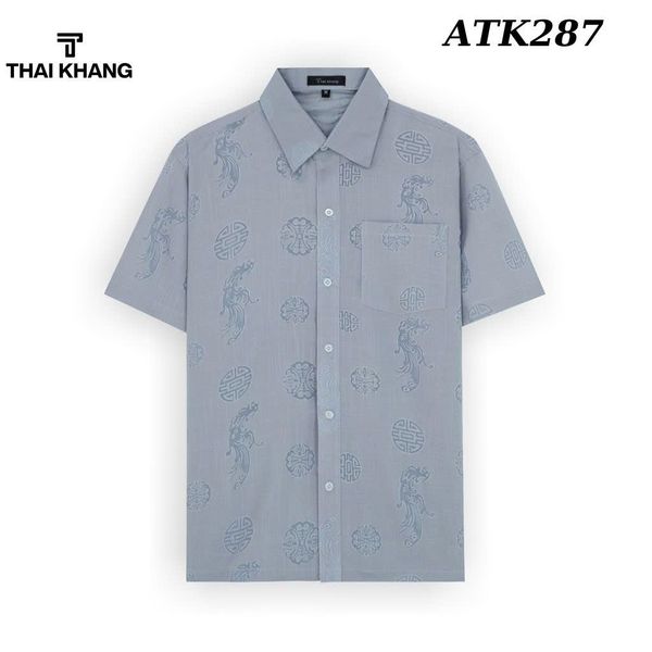 Áo Sơ Mi Nam Trung Niên Thái Khang Vải Xô Đũi Mềm Mát Họa Tiết In Chìm ATK28